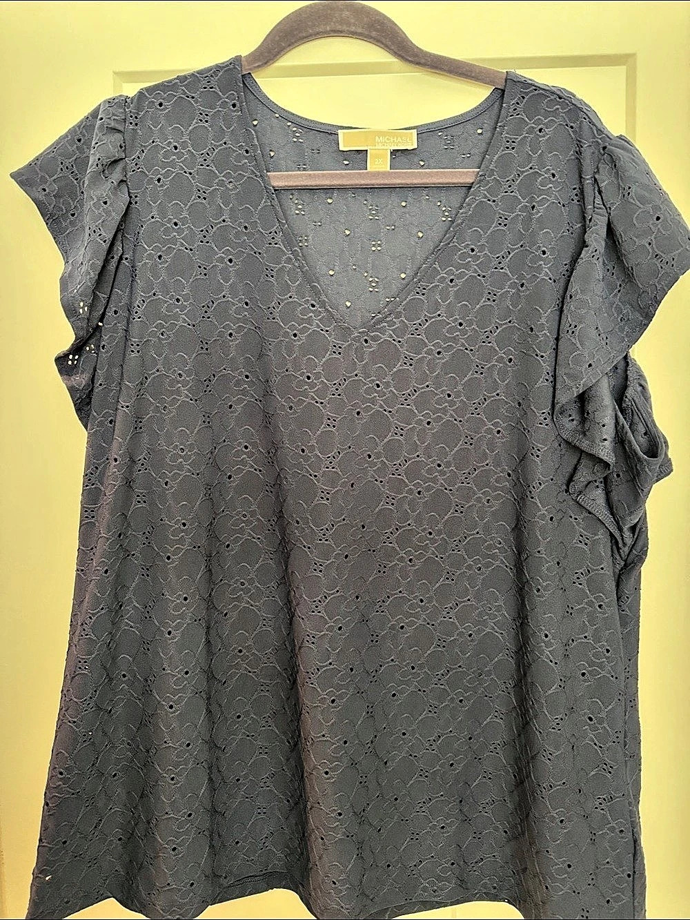 Michael Kors Floral Ruffle Sleeve Top in Blue Size 2X Like New